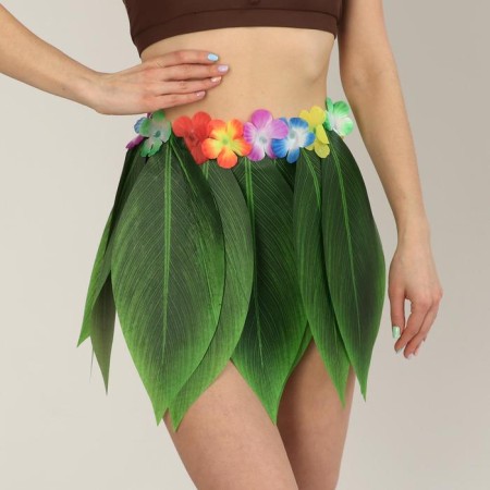 Hawaiian skirt "Green leaves and flowers" 36 cm