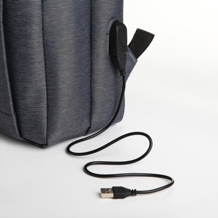 City backpack on a zipper, 2 pockets, with USB, gray color-6
