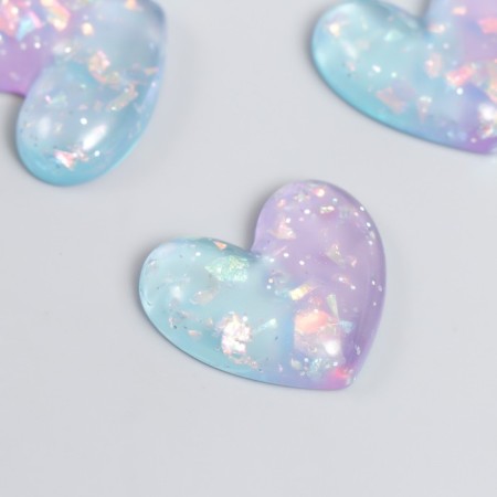 Decor for creativity plastic "Hearts with glitter" lilac-blue 2.8x2.4 cm