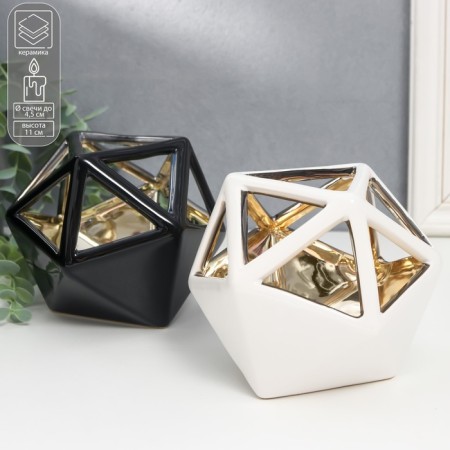 Ceramics candlestick for 1 candle "polyhedron" inside gold MIX 11x14x12.5 cm