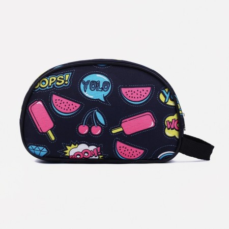 Road cosmetic bag on a zipper, with a handle, black color-1