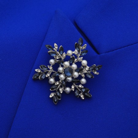 Brooch "Flower" polar, white-blue color in silver-2