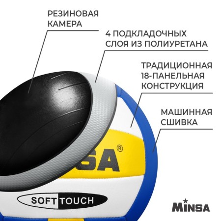 Volleyball Minsa, PU, ​​machine stitching, 18 panels, p. 5-2