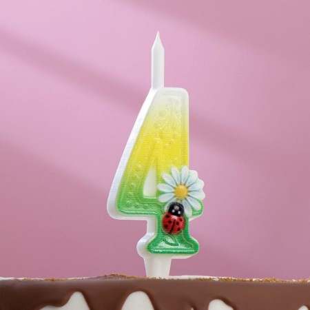 Candle for the cake "Chamomile", 10.2 cm, multi -colored number "4"