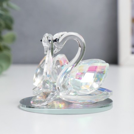 Souvenir glass "Swans with diamond" Transparent holography 6.5x6x5 cm-3