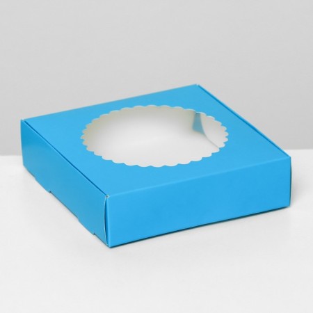 Gift box of the team with a window, 11.5 x 11.5 x 3 cm, blue-1