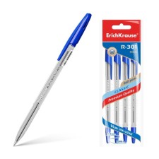 Set of ballpoint pens 4 pieces Erichkrause R-301, Node 1.0 mm, blue ink, letter line 2000 meters, euro-suspension