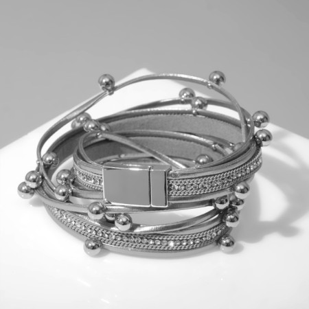 Bracelet Skin "on the magnet" beads, white-silver color, 38cm-1