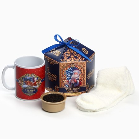 Gift set of "Wonderful Year": black tea with orange, 50 g, mug 300 ml., Socks 36 - 39 size-1