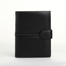 Male purse on 3 in 1 button, department for car documents, passports, black color