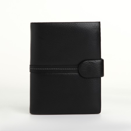 Male purse on 3 in 1 button, department for car documents, passports, black color