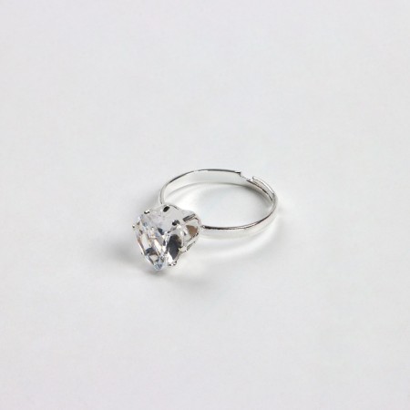 Children's ring "chosen" heart crystal, white color in silver, dimensionless-2
