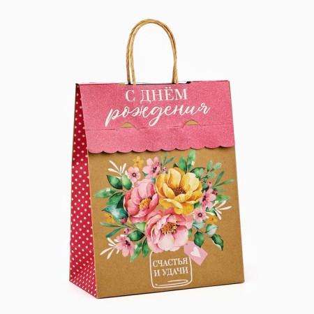 Package with the valve "Bouquet of flowers", craft, glitter, 19.5 × 10 × 25.2 cm