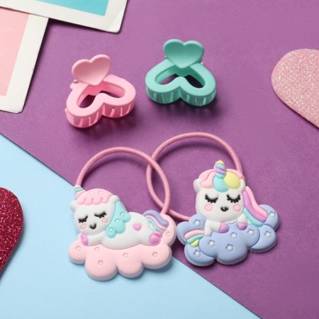 Hair set "Baby" (4 elastic bands, 2 crab) unicorns, mix-1