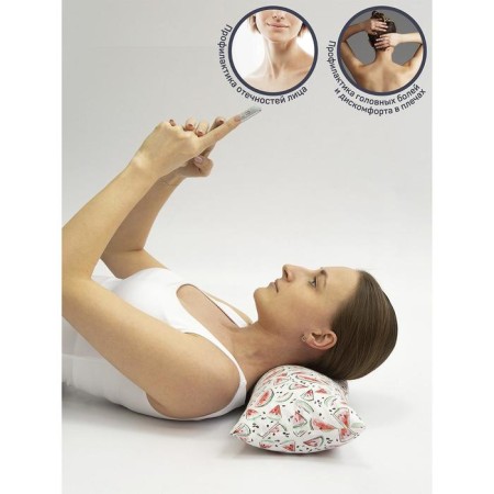 Pillow Orthopedic roller with buckwheat beam, size 20x50 cm, arbuziki, white color-5