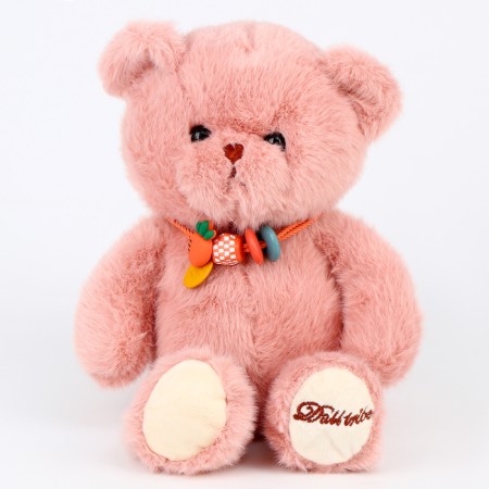 Soft toy "Bear" with a necklace, 20 cm, pink color