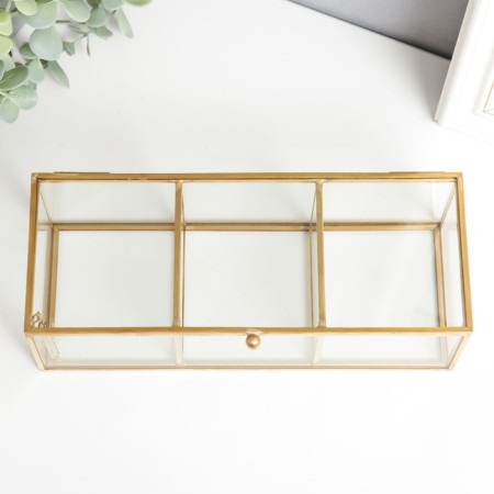Casket glass with a metal frame "3 divisions" gold 7x9x23 cm-2