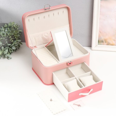 Casket to the leatherette for decorations "Sheila" pink with coral 25.5x18.5x14 cm-2