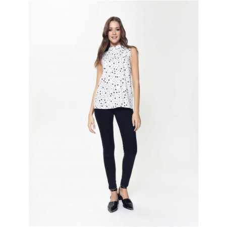 Women's blouse with a star print CONTE Elegant, size XL, color White, Black-4