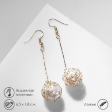 Hanging earrings “wandered ball”, white color in gold, 6.5 cm