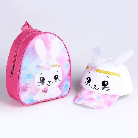 Children's set "Bunny", backpack 21x25 cm, cap rr. 52-54 cm,-1