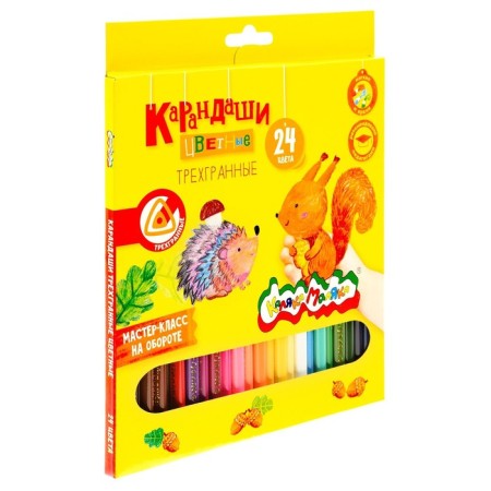 Pencils of 24 colors "Kalyak-Malyak", trihedral, wooden case-4