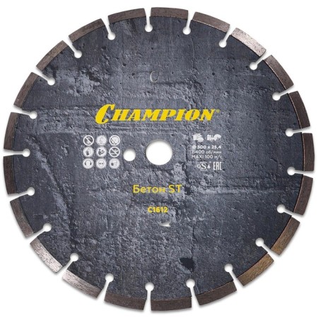 Disk diamond cutting champion concrete, segment, dry cut, 300x25.4x10 mm
