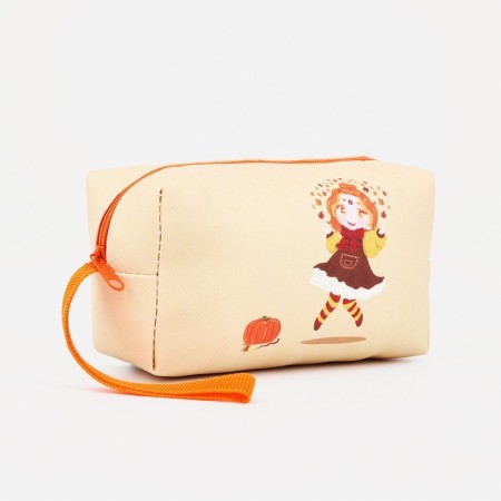 Cosmetic bag with a handle, orange color
