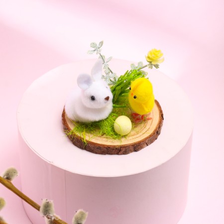 Easter decor "Bunny and chicken in a clearing" 8 × 8 × 7 cm-1