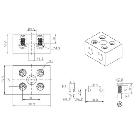 Clement ceramic screw kV 12 mm² 2 pairs of contacts with a fixing opening (50 pcs./Union) Rexant-4