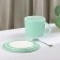 Tea couple ceramic with a spoon "Bow", 2 items: a mug 350 ml, a saucer d = 15 cm, green color
