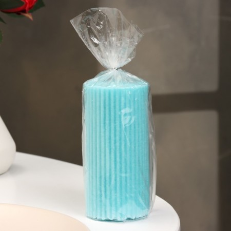 Candle-cylinder with faces, 5x10 cm, turquoise, 6 hours-2