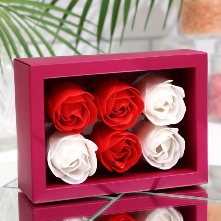 Soap roses, white and red, set of 6 pcs.-1