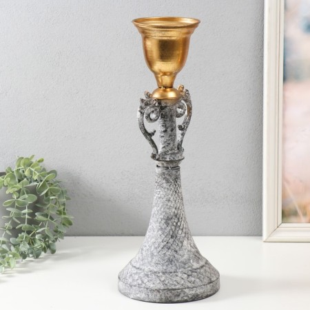 Summary Metal for 1 candle "Luciano" gray with gold 16x16x42 cm-2
