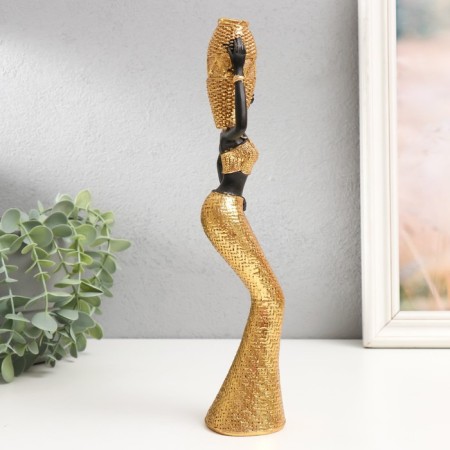 Polystone souvenir "African with wicker jug" gold 28x11x5.5 cm-1