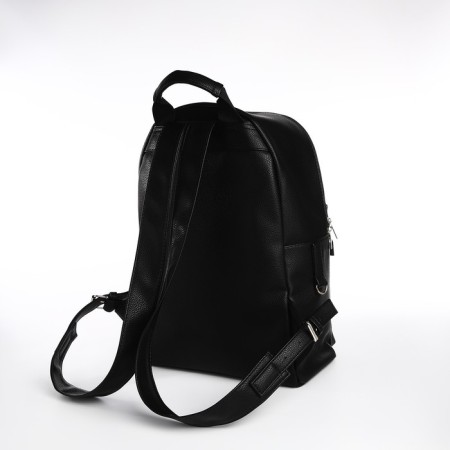 City backpack, textura made of artificial leather with zipper, outer pocket, black color-1