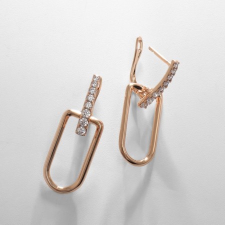 Earrings with rhinestones Xuping Pyramid, white color in pink gold-2