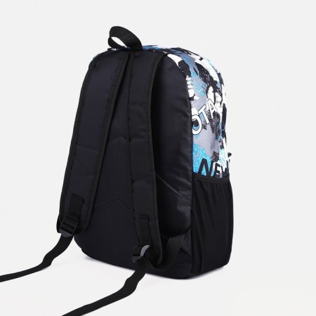 Youth backpack from textiles, 3 pockets, blue/gray color-1