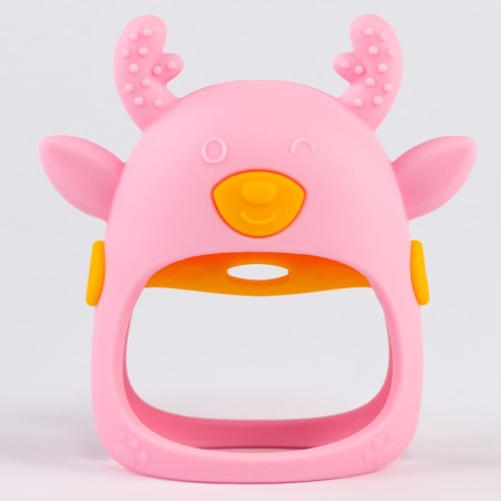 Teether for teeth "deer", silicone, pink color-5