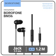 Наушники Borofone BM36 Acura, вакуумные, микрофон, Jack 3.5 мм, кабель 1.2 м, чёрные