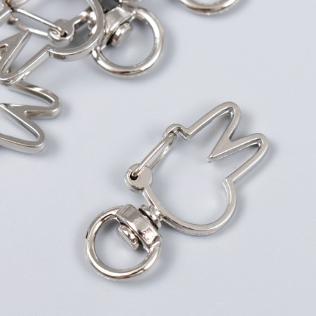 Carabiner Metal with a ring "Bunny head" silver 3.6x1.8 cm-1