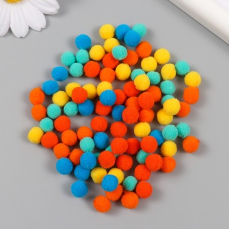 Pompons, 8 mm, 100 pcs/pack, 100% polyester, 5 colors in the assortment of 20 pcs