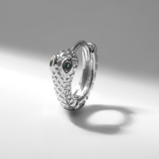 Piercing in the ear (Helix) “Snake”, D = 13 mm, white-green color in silver