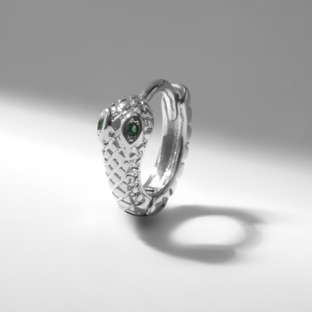 Piercing in the ear (Helix) “Snake”, D = 13 mm, white-green color in silver
