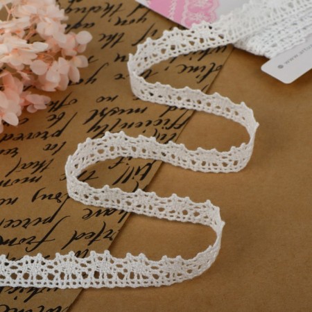 Knitted lace, 15 mm × 2.7 ± 0.5 m, white color