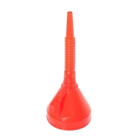 Funnel for fuel and lubricants top auto, with a net, collapsible, corrugation, d 13 cm, h nose 12.5 cm, red