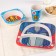 A set of children's bamboo dishes, 5 objects: plate, fork, spoon, glass, bowl, transformers