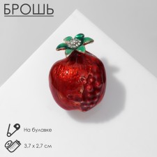 Pomegranate brooch, red color in gold