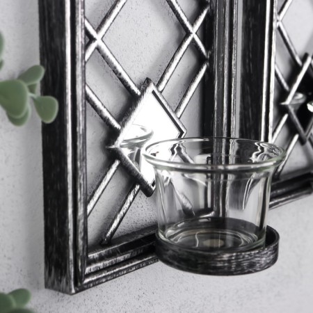 Climber Plastic, glass for 1 candle "Mirror rhombuses" NR 2 pcs D-4 cm silver. 8x12x30.5 cm 90688-2