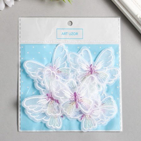 Decor for creativity Textile Embroidery "White butterfly" 4.7x5.5 cm-2